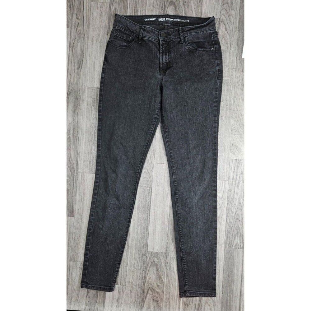 (3/$35) Old Navy Size 4 Regular Super Skinny Mid Rise Black Grey Denim Jeans